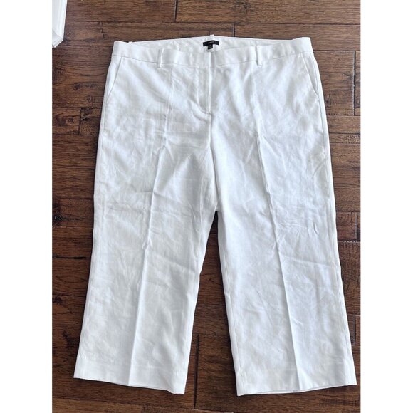 J. Crew Women Linen Blend White Wide Leg Sz 22 Pant High Rise Slash Pocket LINEN - Picture 2 of 14